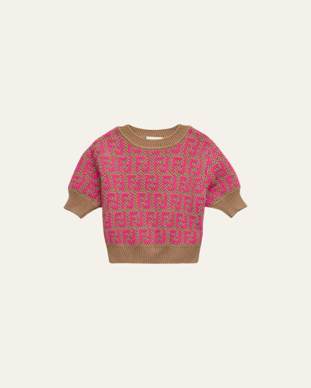 Girl's Knitted Monogram-Print Top, Size 3-